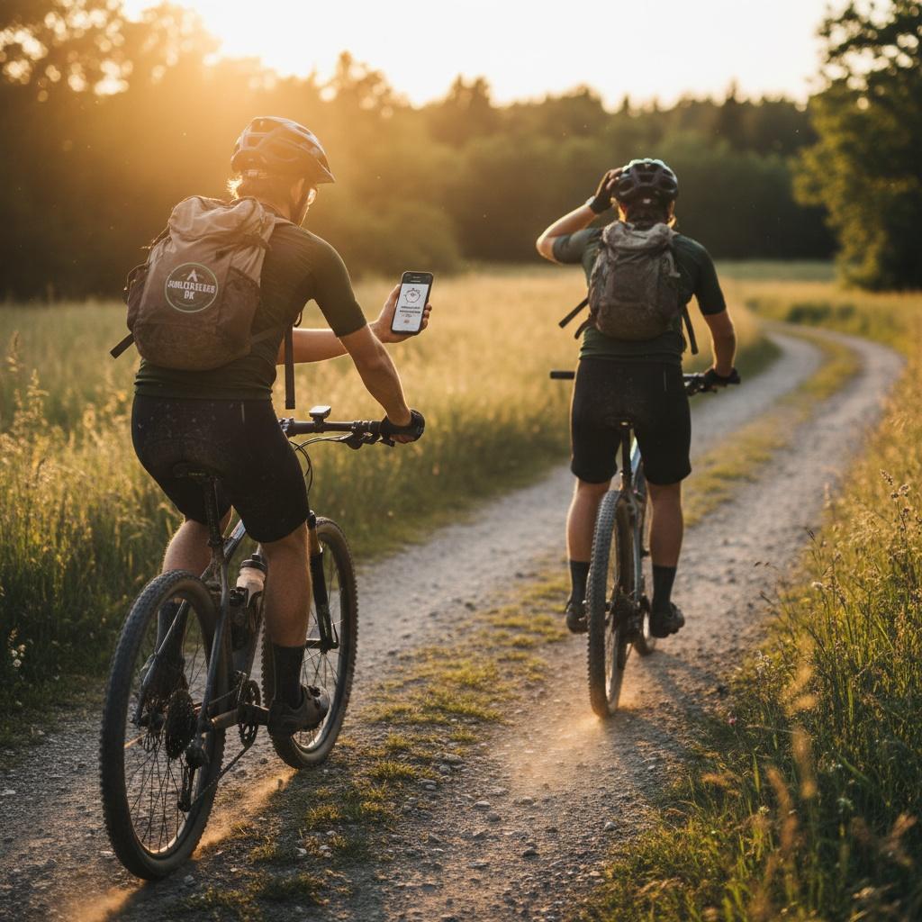 Forbundne cyklister i gyldent lys
